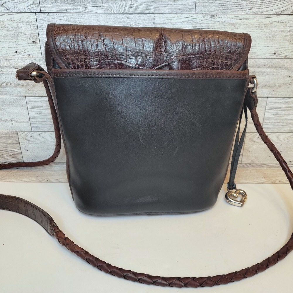 VTG Brighton Classic Brown Black Moc Crocodile Leather Shoulder Bag Crossbody - Picture 3 of 16
